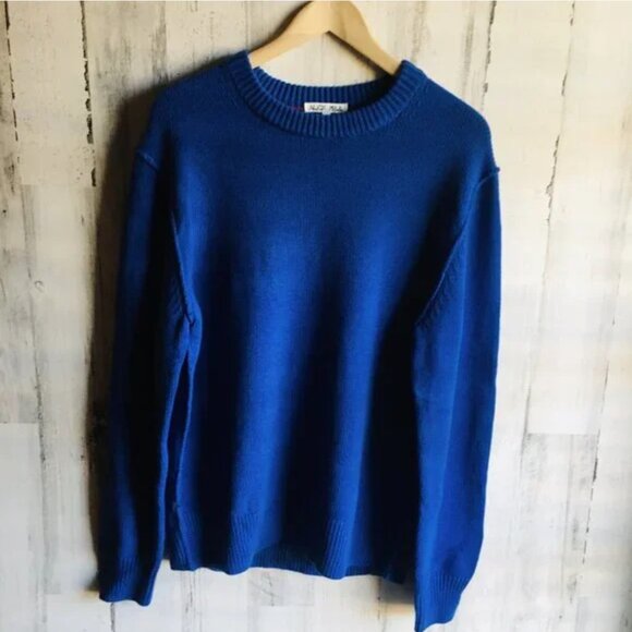 NWOT $190 Alex Mill Reverse Seam Sweater Superfine Merino Wool Cotton Blue L - Picture 1 of 5